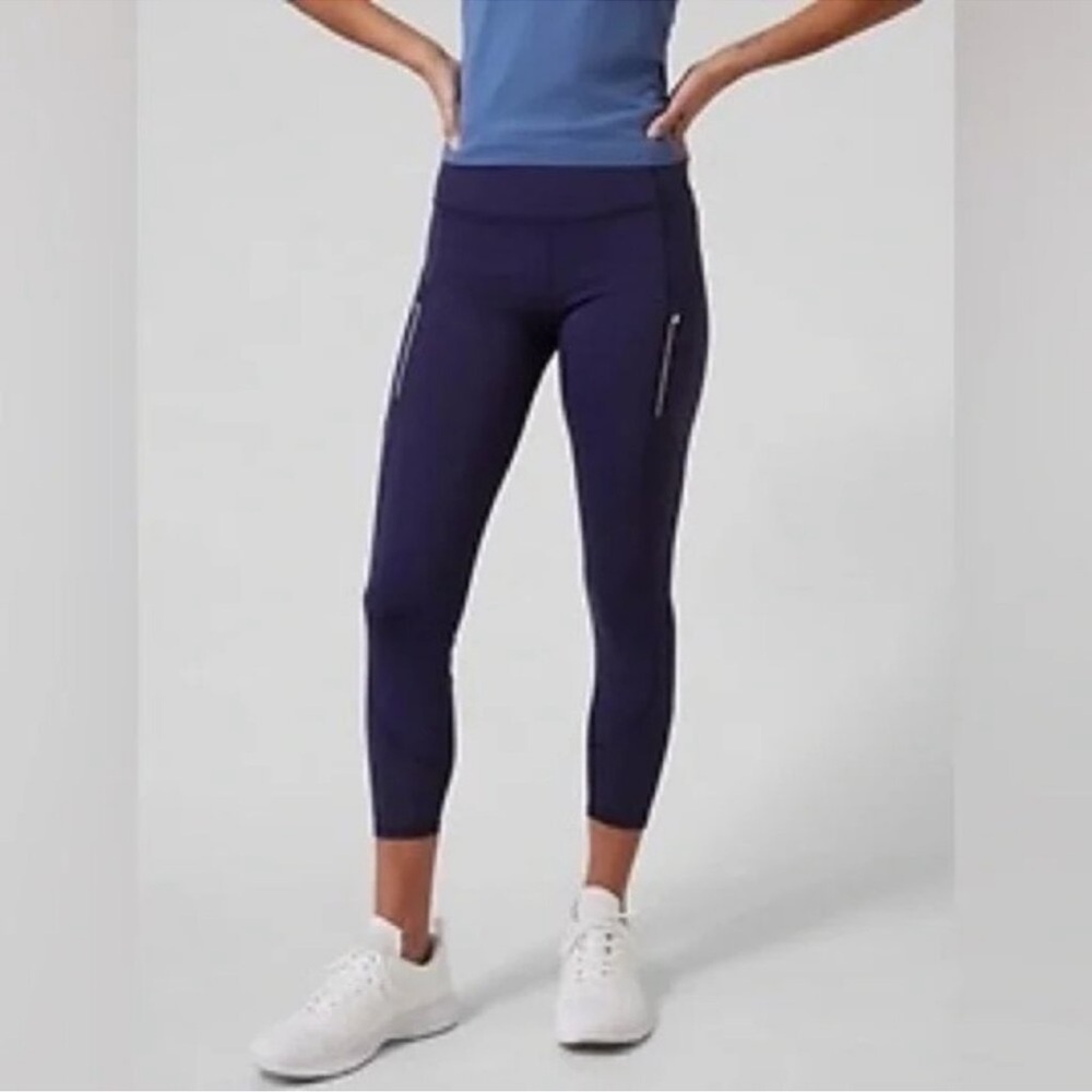 Athleta Navy Blue Rainier tight Cropped Leggings with Zipper Detail
